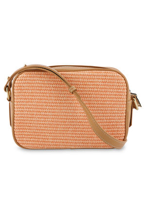 Cameratasje in kunststof raffia met faux leer - may