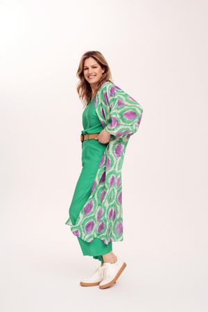 Pantalon en tissu pr&eacute;froiss&eacute;