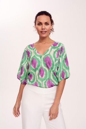 Blouse met etnische print in cr&ecirc;pe