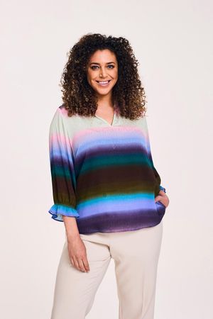 V-halsblouse met regenboogprint - may