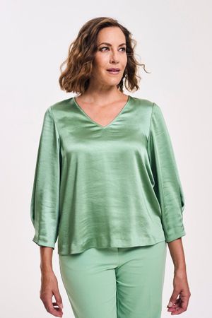Satijnen blouse met V-hals - may