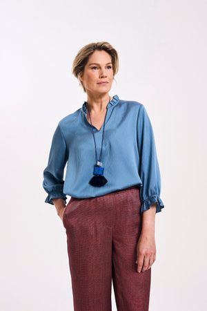 Easy care blouse met aangefronste kraag - may