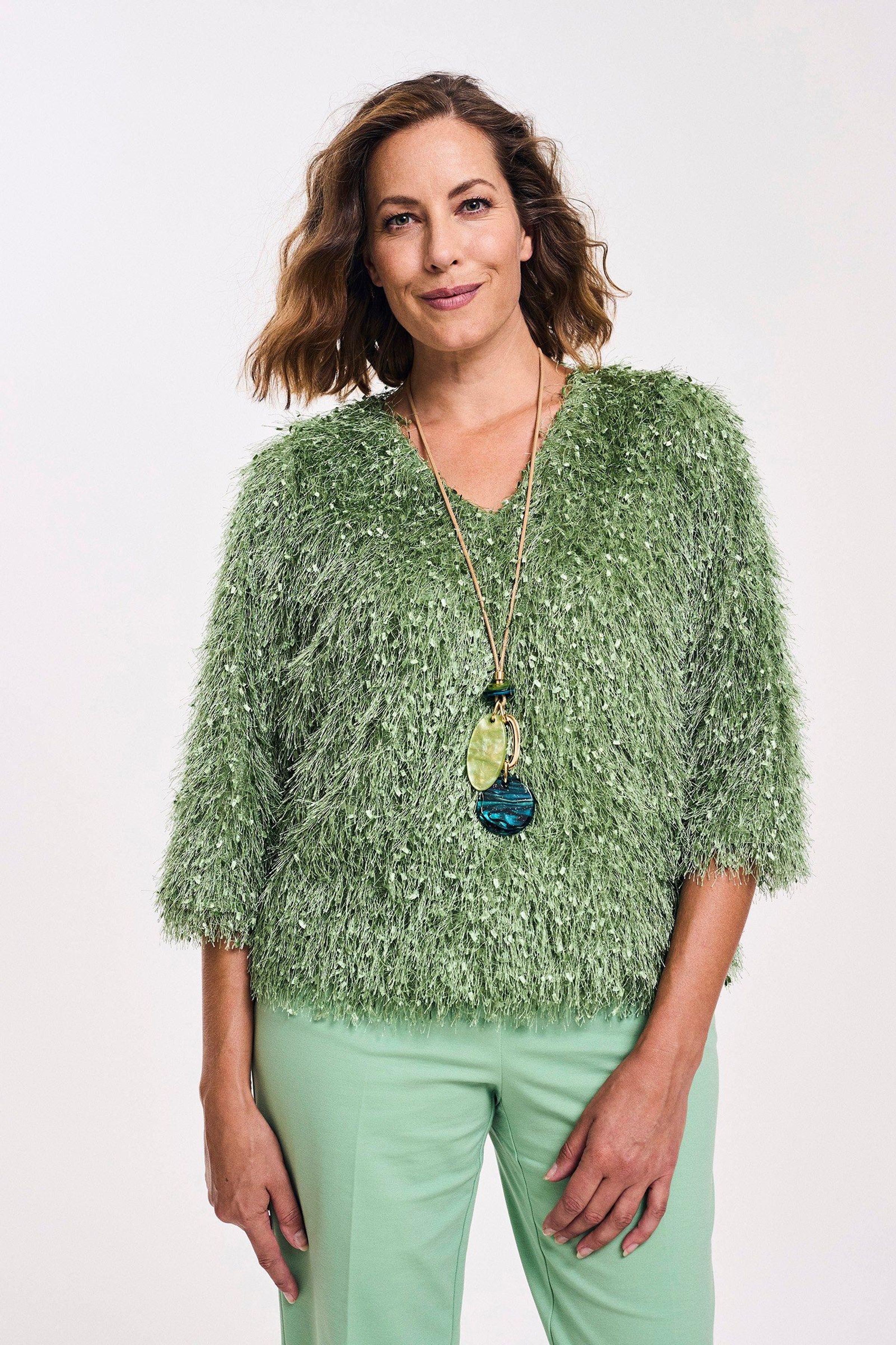 V-halsblouse met veertjeslook - may