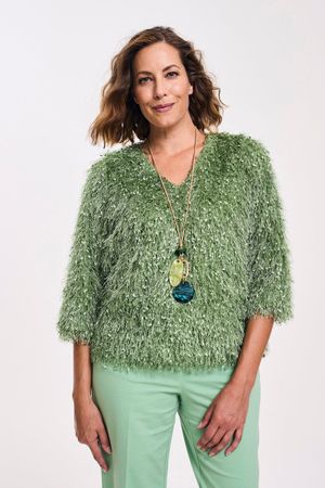 V-halsblouse met veertjeslook - may