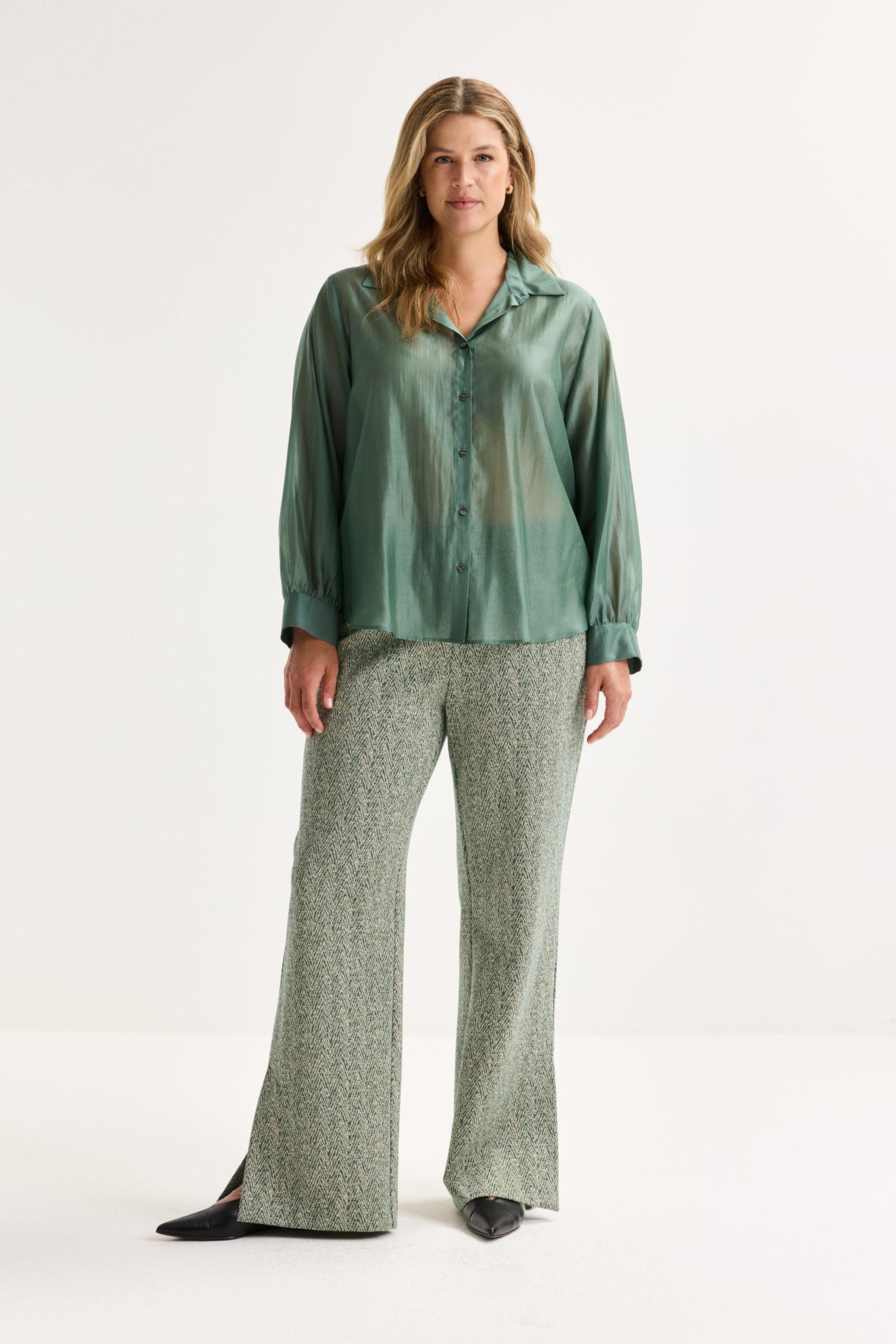 Wijde jersey broek met visgraatmotief - may