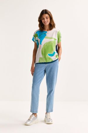 Sweatvest - T-shirtblouse met satijnen front