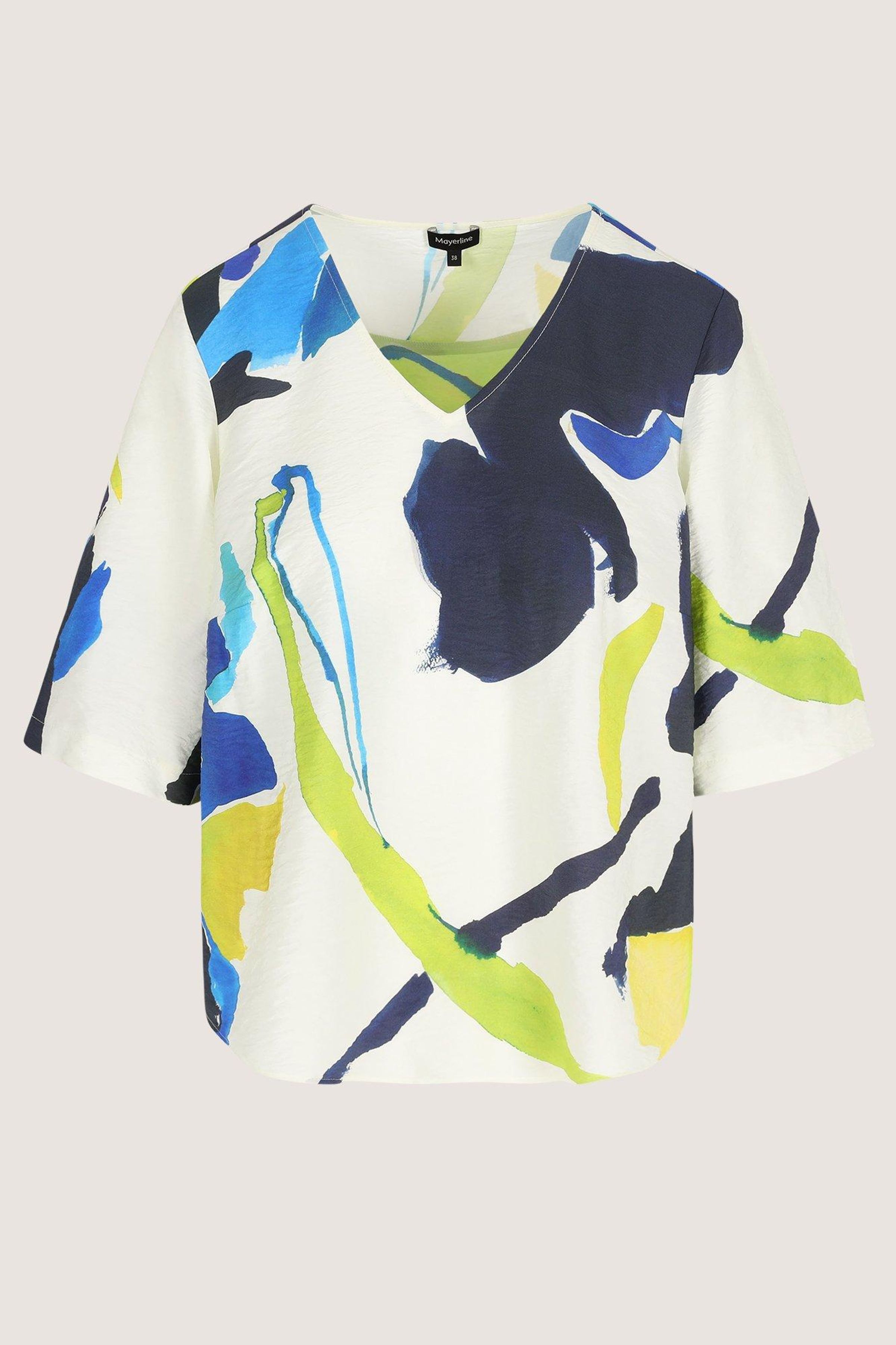 V-halsblouse met aquarelprint - may
