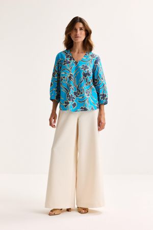 Hemden - Katoenen V-halsblouse met bloemenprint