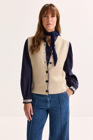Cardigan - Mouwloze cardigan met boord