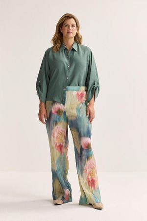 Printbroek in crinkle satijn