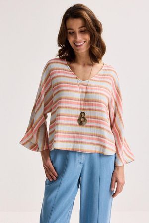 Vleermuisblouse in gestreept tetra