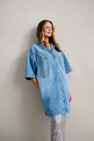 Kleedjes - Korte hemdjurk in denim