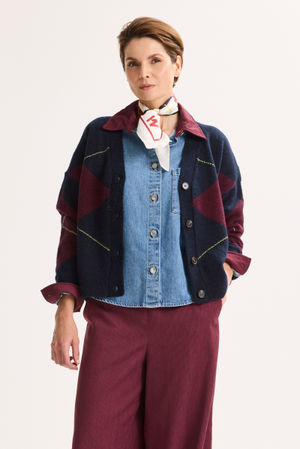 Cardigan oversize &agrave; losanges