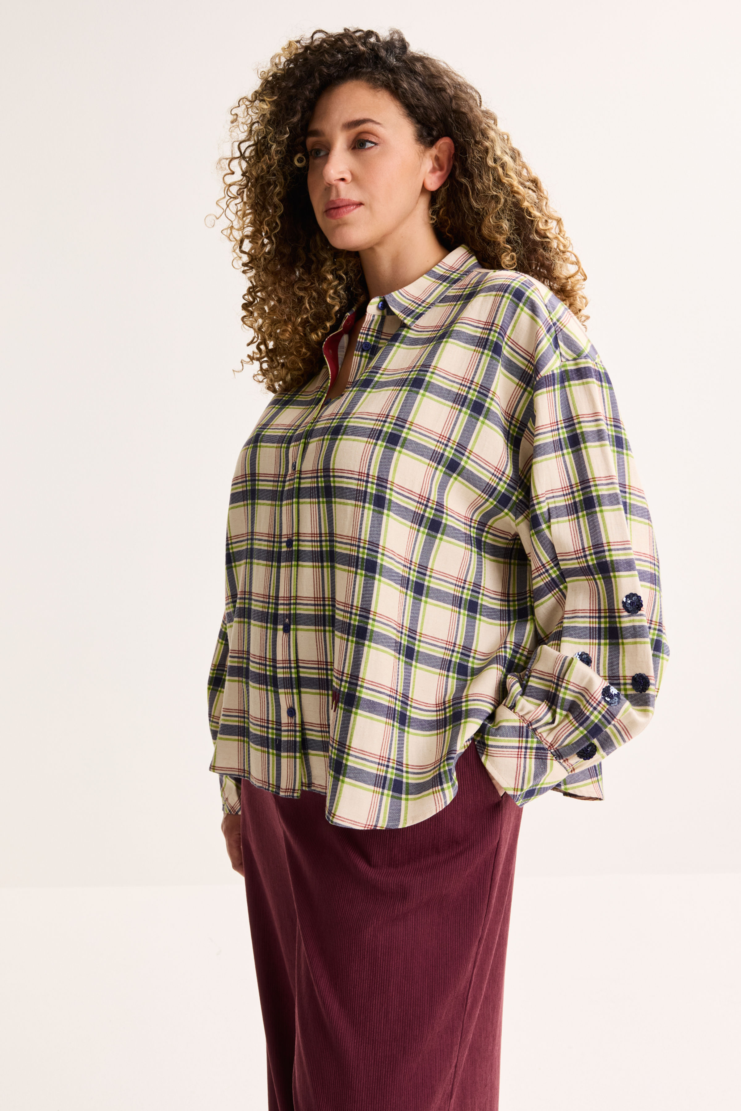 Chemise &agrave; carreaux avec paillettes - ame