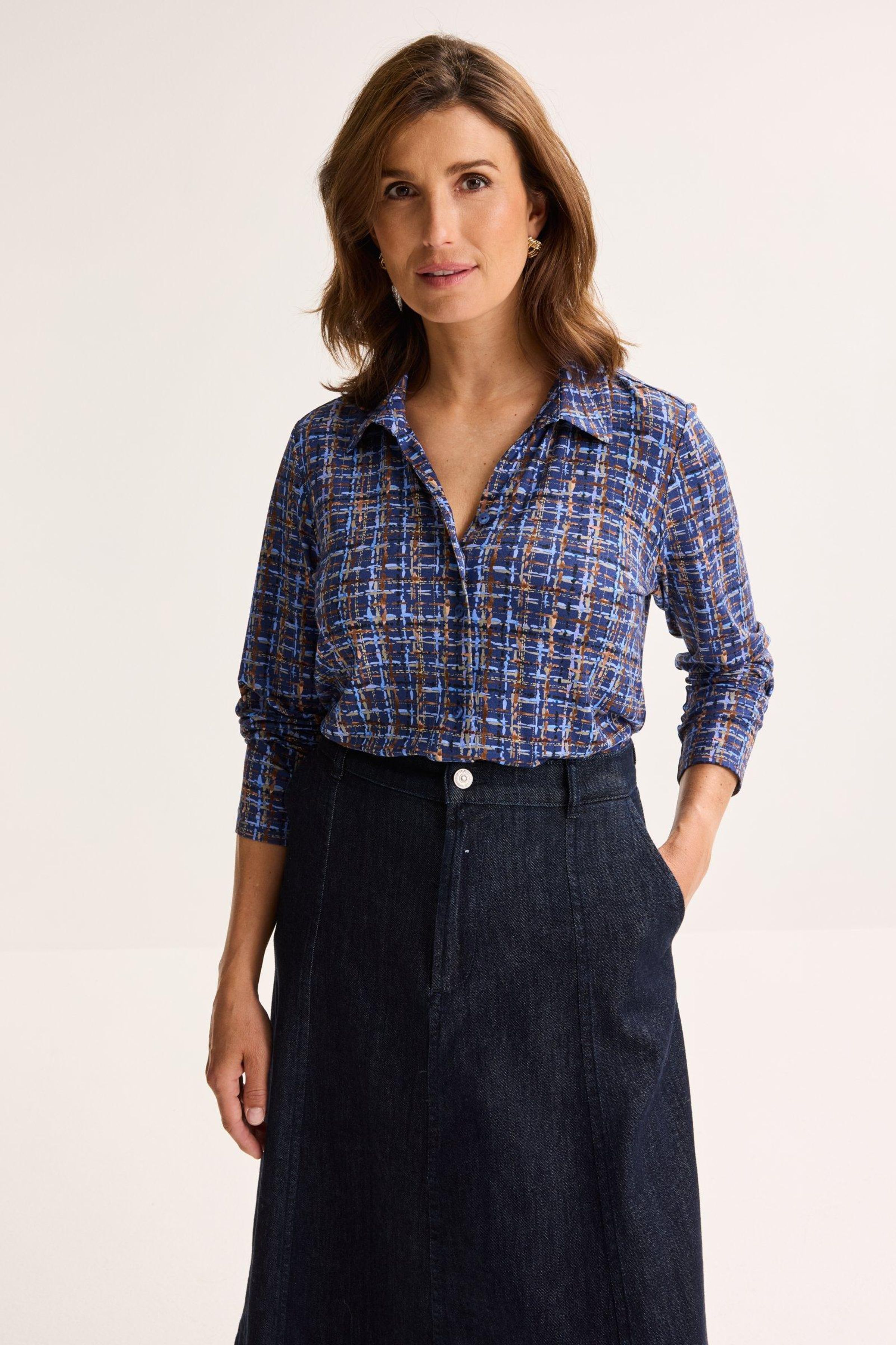 Jersey hemdblouse met abstracte print - may