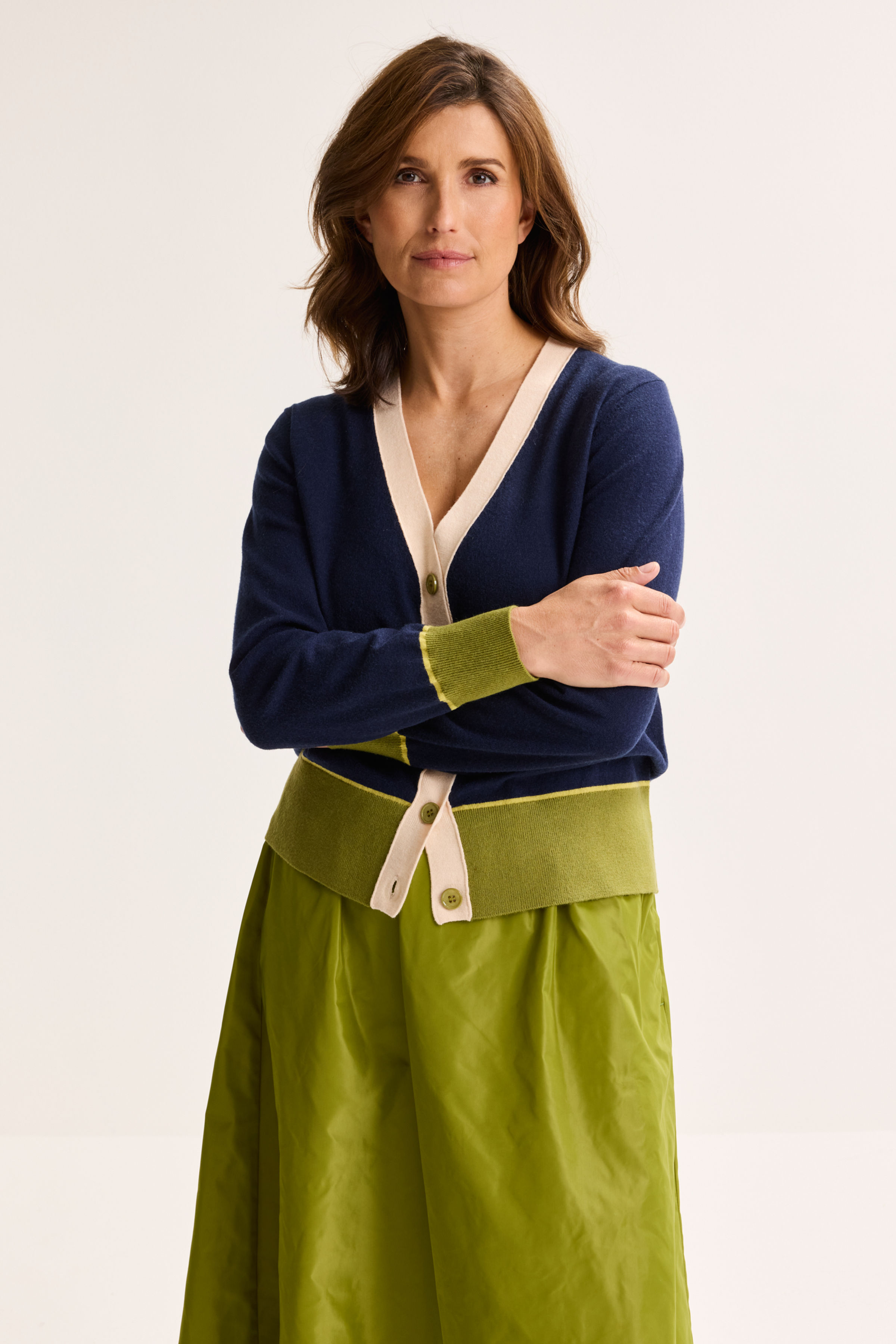 Driekleurige V-hals cardigan - may