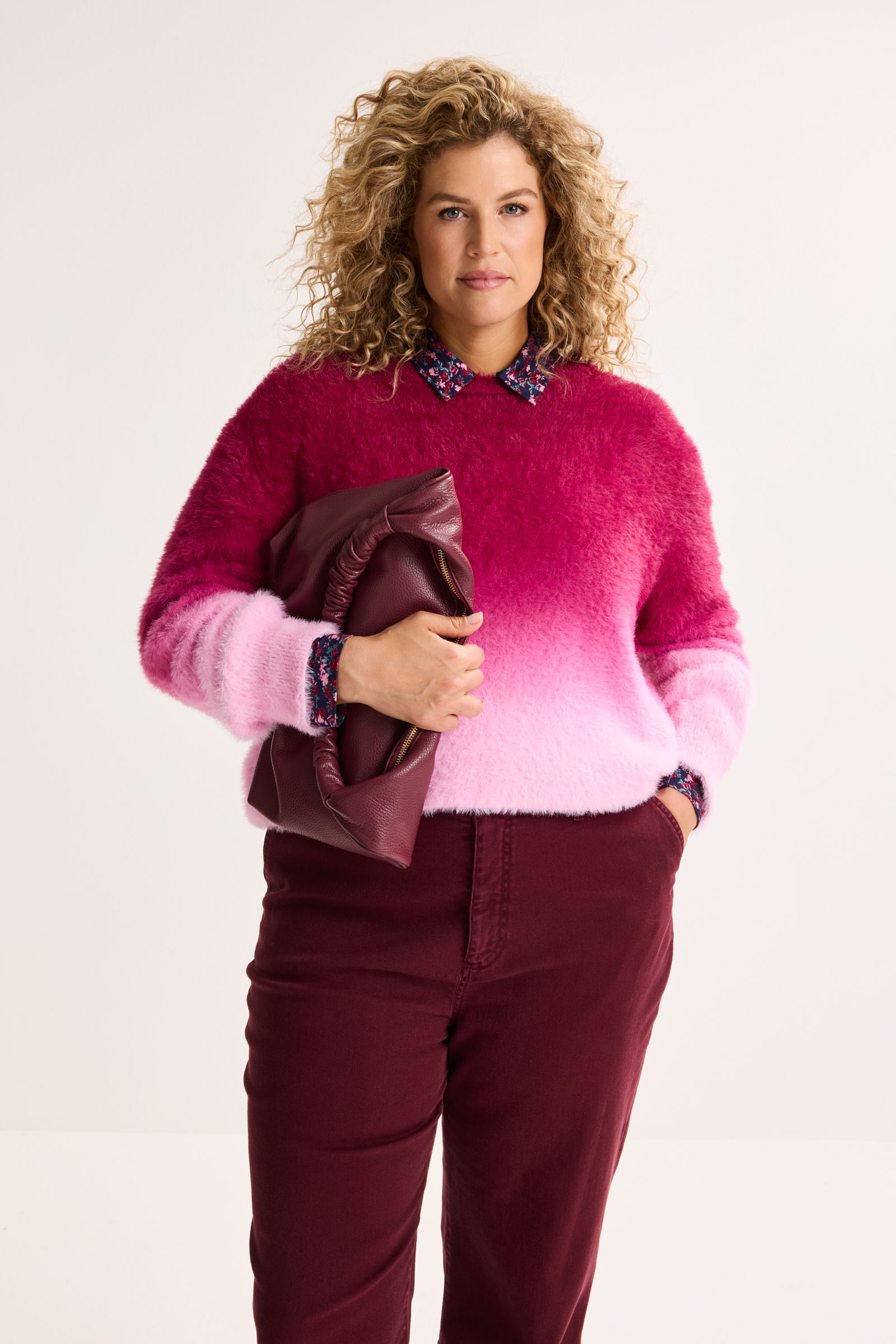 Pluizige Dip-dye Trui Met Ronde Hals