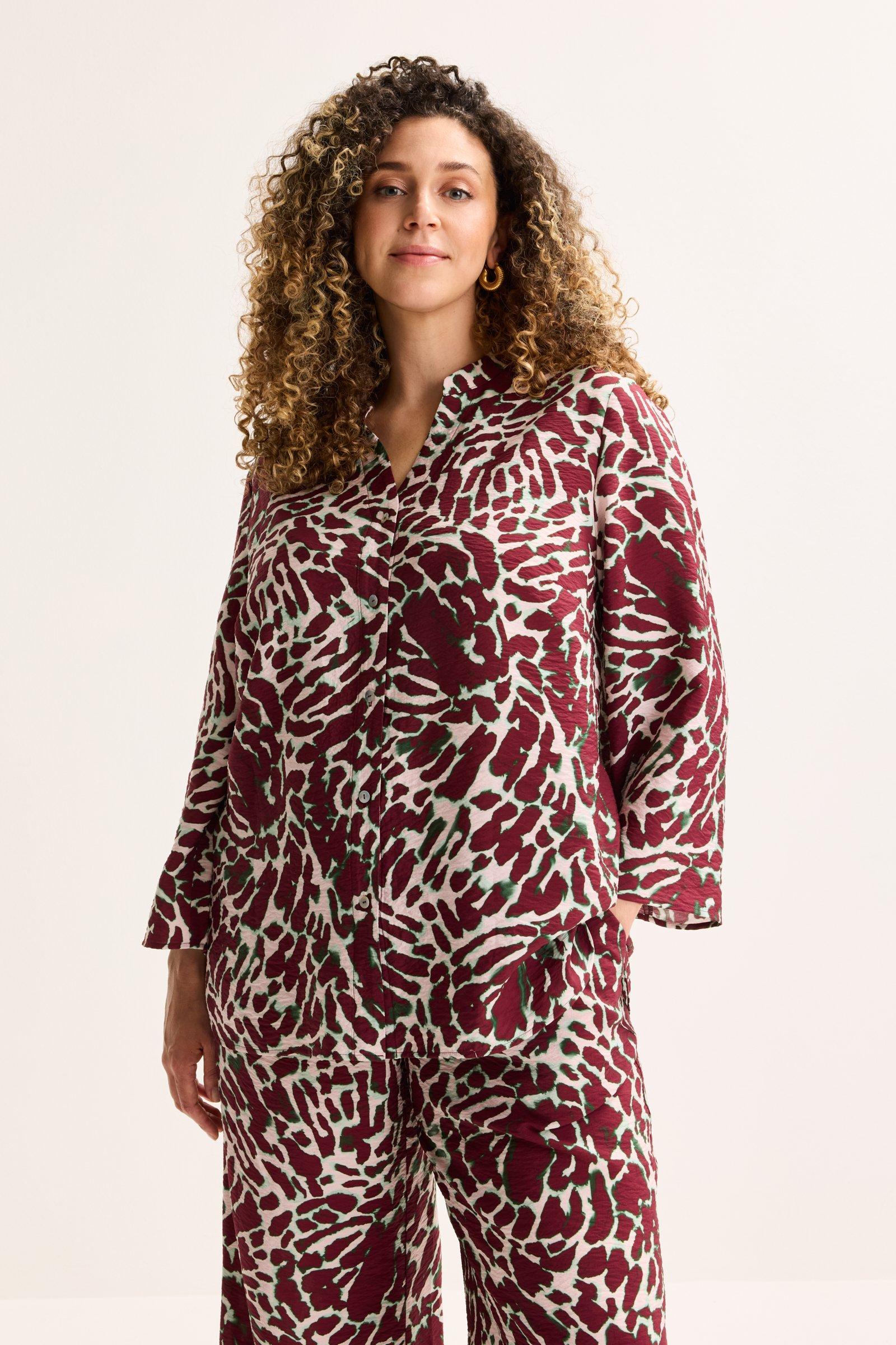 Am&eacute;line Lange Hemdblouse In Structuurstof